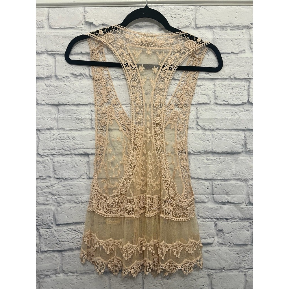 Venus Lace Pearl Button Lace Vest Ivory Size M Cottagecore Minimalist Party - Picture 2 of 4